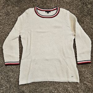 Women's Cream Sweater with Red and Black Trim